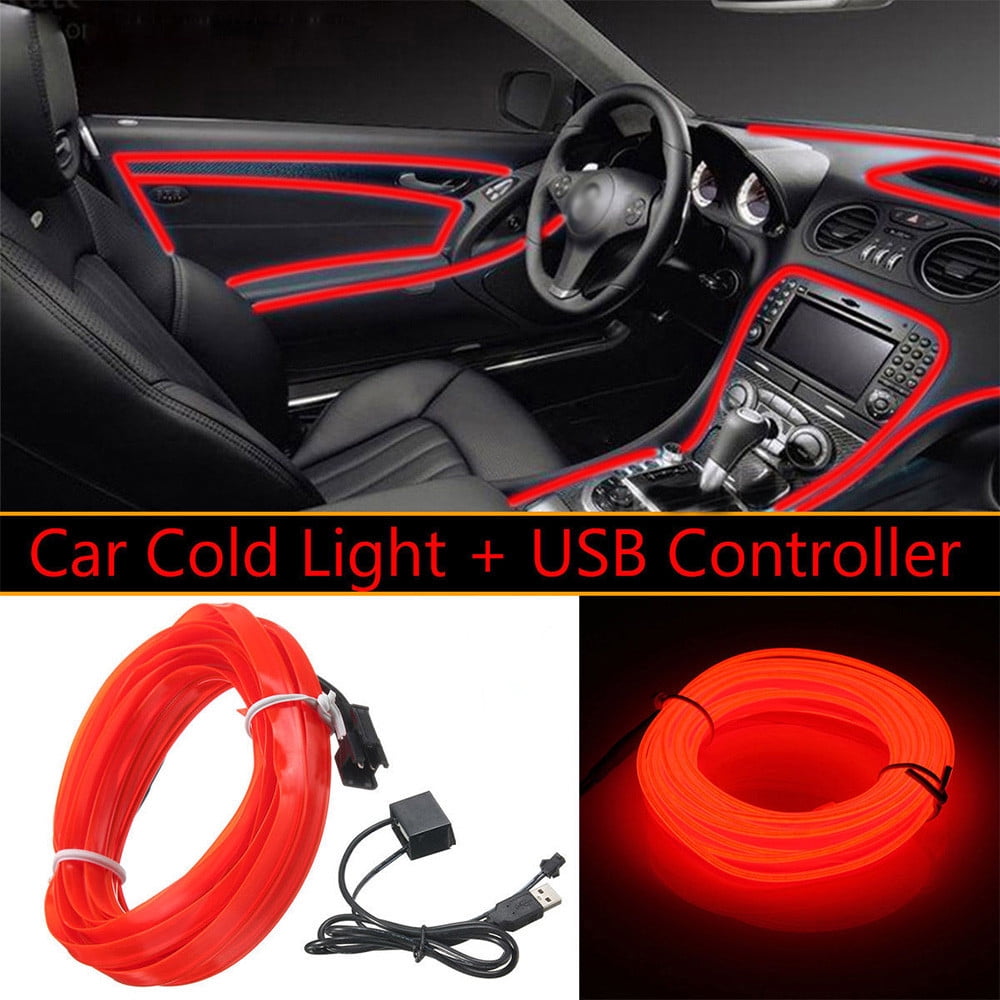 5V USB Red LED Light Glow EL Wire String Strip Car Interior Decoration