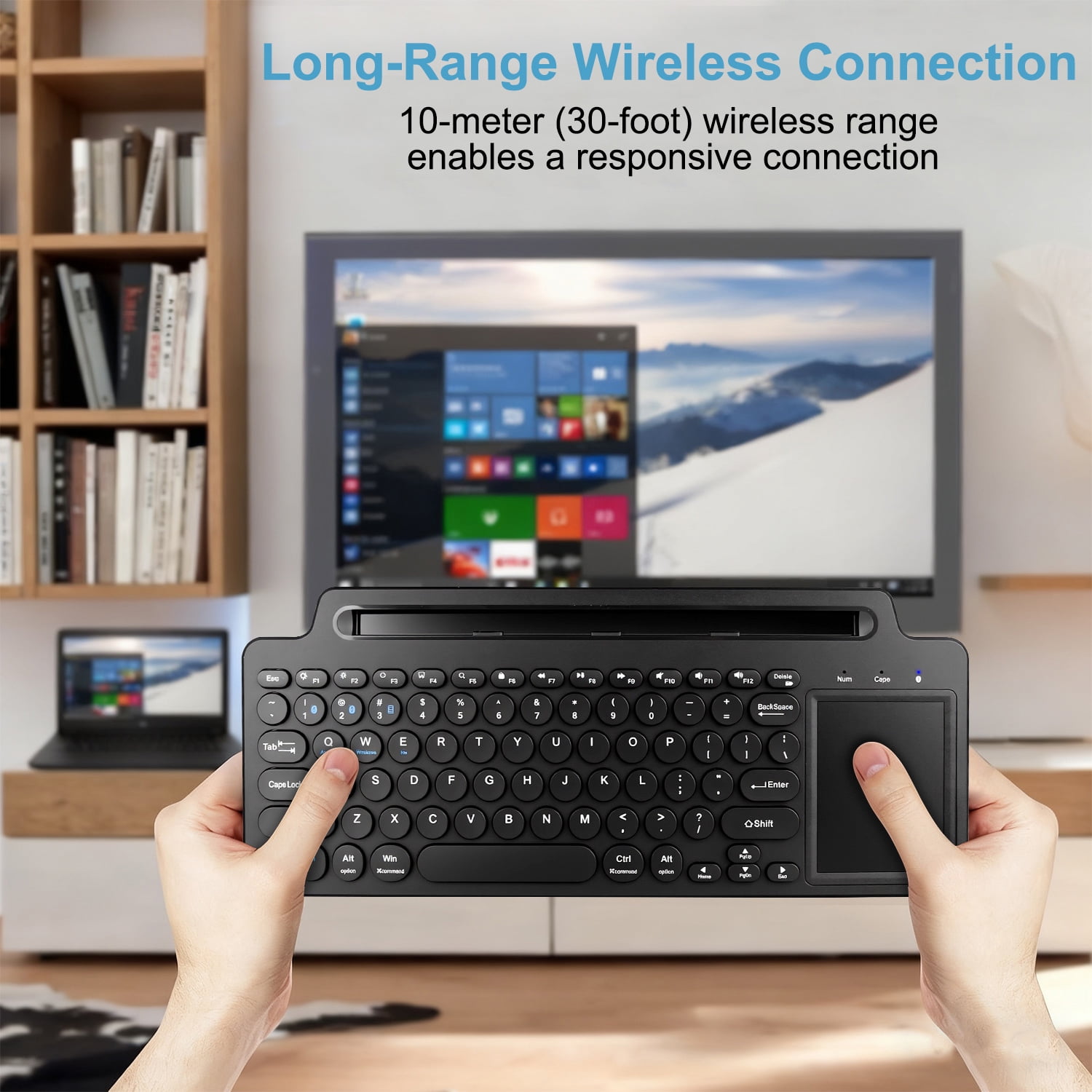 2.4G Wireless Keyboard with Touchpad, Multi-Device Bluetooth Keyboard with Built-in Cradle, Portable Computer Keyboard Quiet Computer Keyboard with Multimedia Keys for PC Computer Tablet Laptop