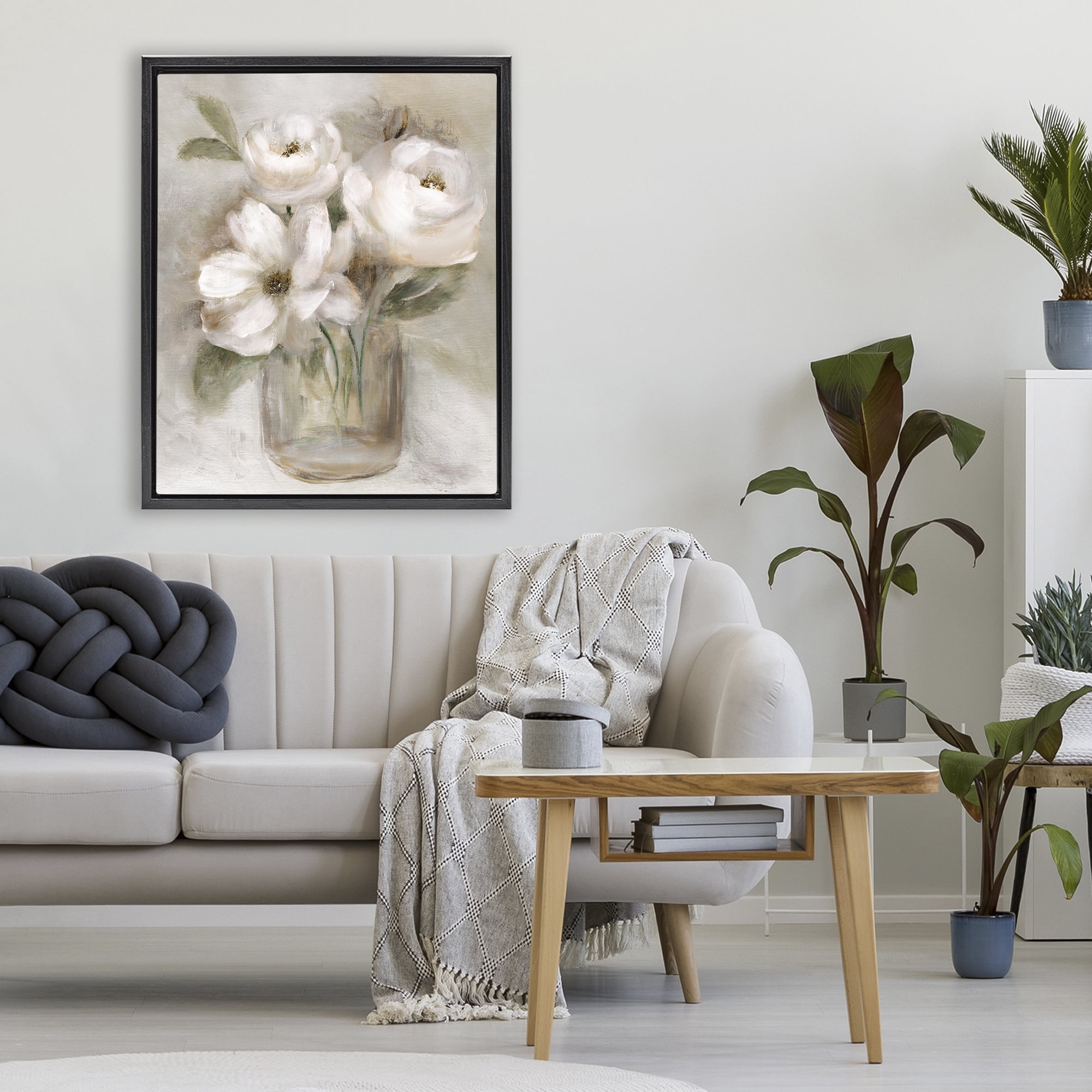 Stupell Industries Soft Brushstroke Roses Black Framed Floater Canvas Wall Art, design by Nan