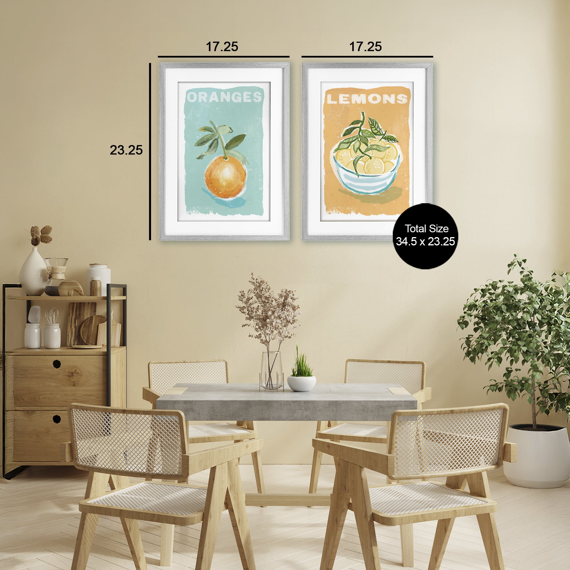 Stupell Industries Citrus Twist Motif 2 Piece Gray Framed Print Under Glass Set, design by Chad Barrett