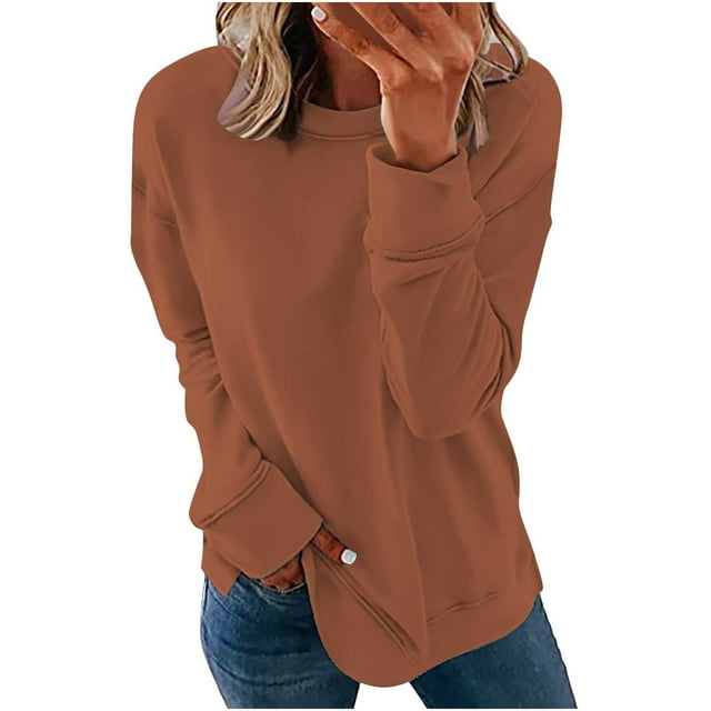 SHTXOZHI Women's Crewneck Sweatshirts Long Sleeve Casual Pullovers Solid Color Fall Tops