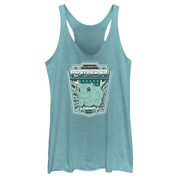 Women's Pokemon Bulbasaur Metallic Badge Racerback Tank Top Tahiti Blue Small