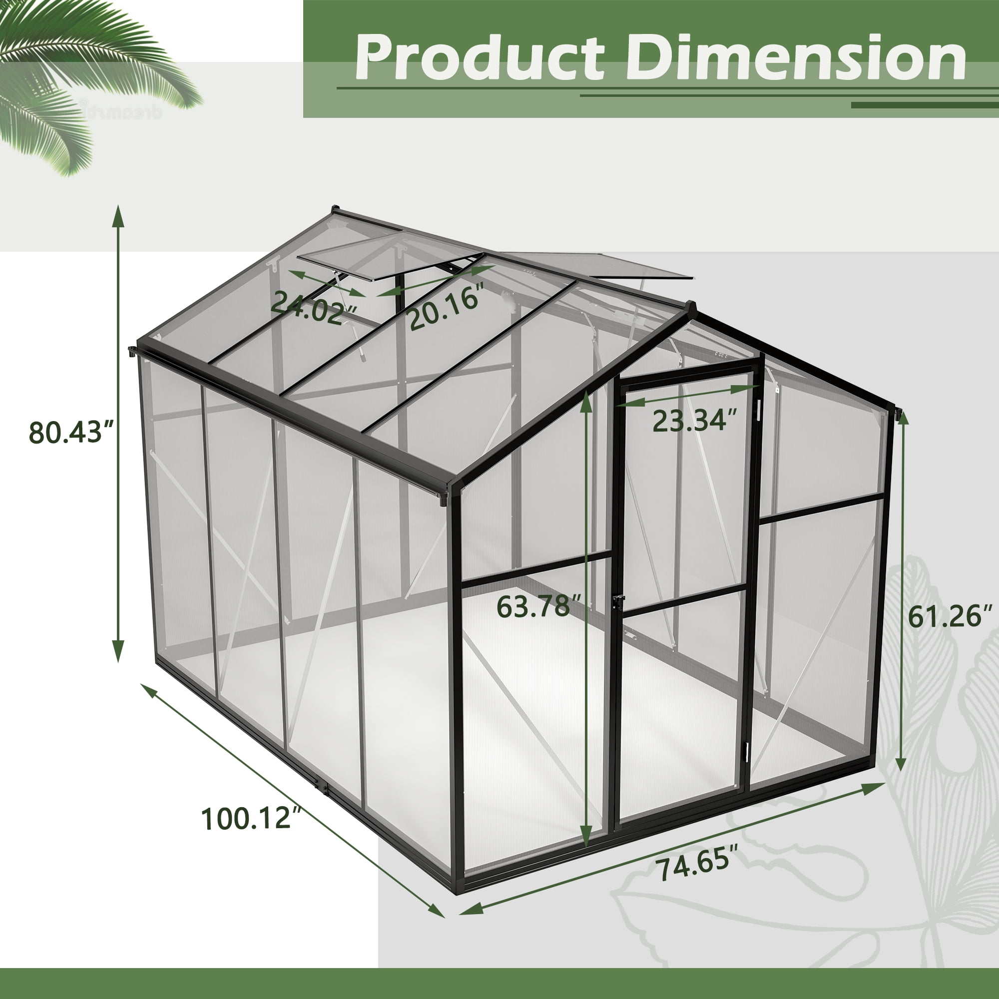 BINUFF Greenhouse Polycarbonate Black Outdoor 6x10 FT Walk-in Large for Winter Gardening