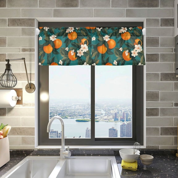 Yayeee Kitchen Valance Rod Pocket 54" x 18" Living Room Window Curtain, Orange Leaves