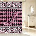 thumbnail image 2 of Erosebridal Lovely Leopard High Heels Shower Curtain 72Wx72L,Fashion Checkered Bathroom Curtain,Pink Black, 2 of 5
