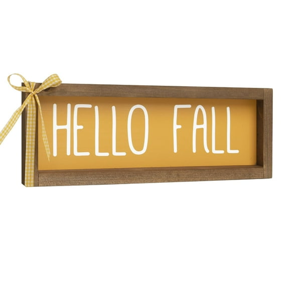 Hello Fall Sign, Wooden Fall Decorations for Home, Indoor Autumn Centerpieces for Tables Wall Shelf Desk Mantle Farmhouse House Decor