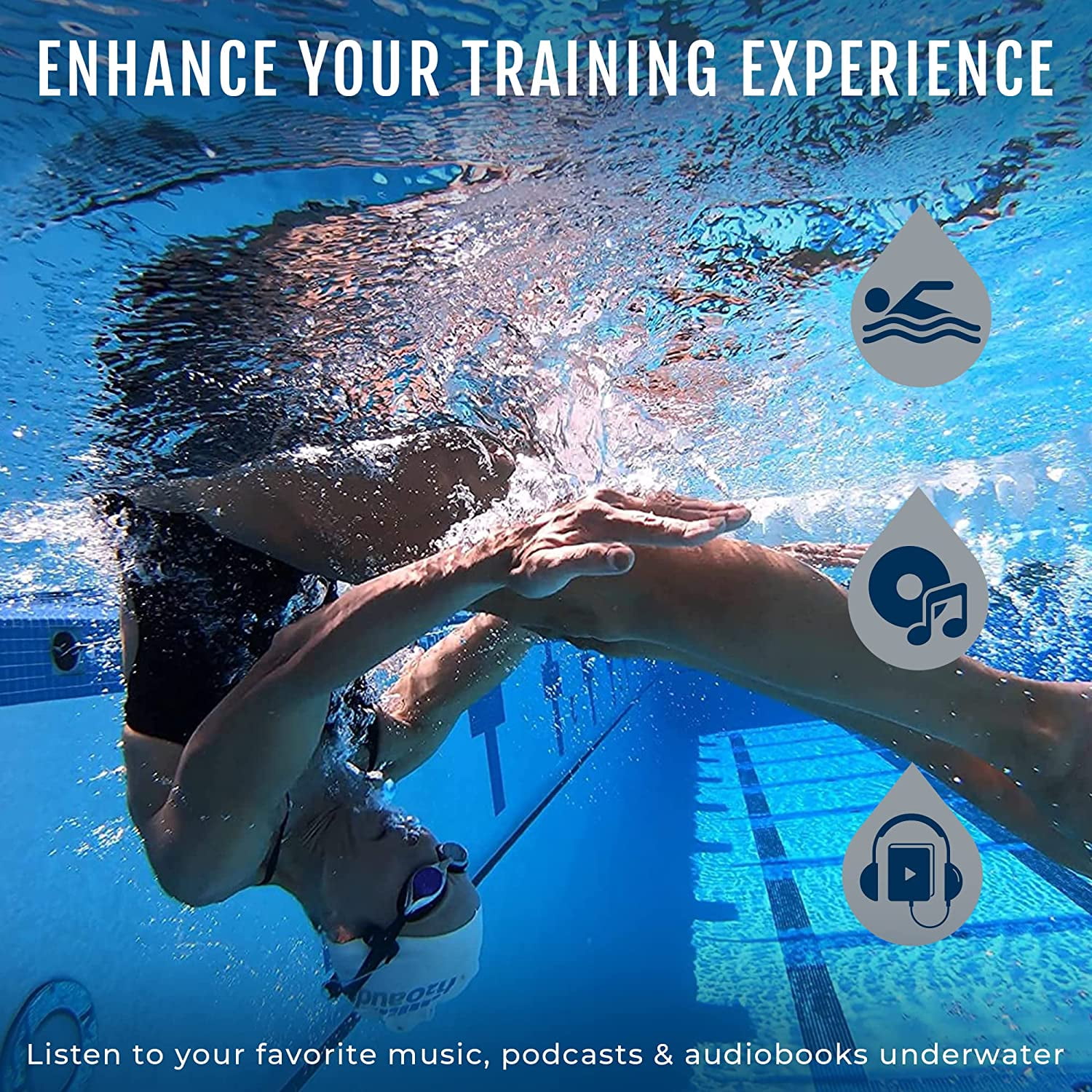 H2O Audio Interval Swim Headphones for Apple Watch – Waterproof IPX8 Swimming Earbuds with Bluetooth, 6-Hour Battery Life, Open-Ear Bone Conduction, and Goggle Loops – Blue