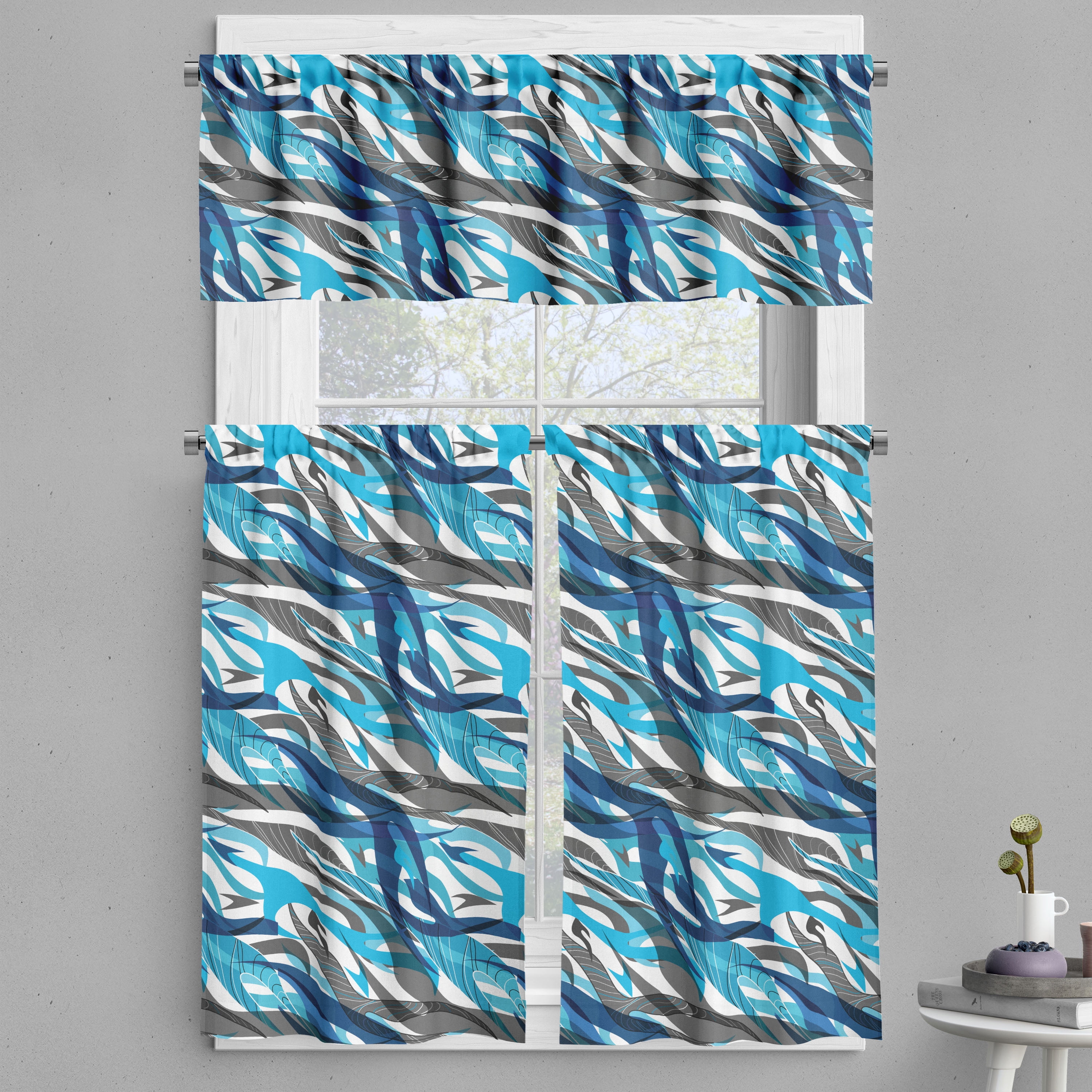 Abstract Valance & Tier Curtain 3 pcs Set, Surreal Expressionism ...