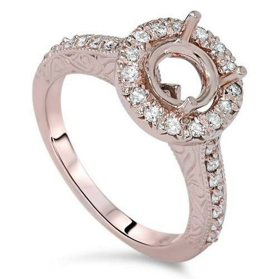 Pompeii 1/3ct Vintage Halo Diamond Ring Setting 14K Rose Gold (G/H,I1-I2)