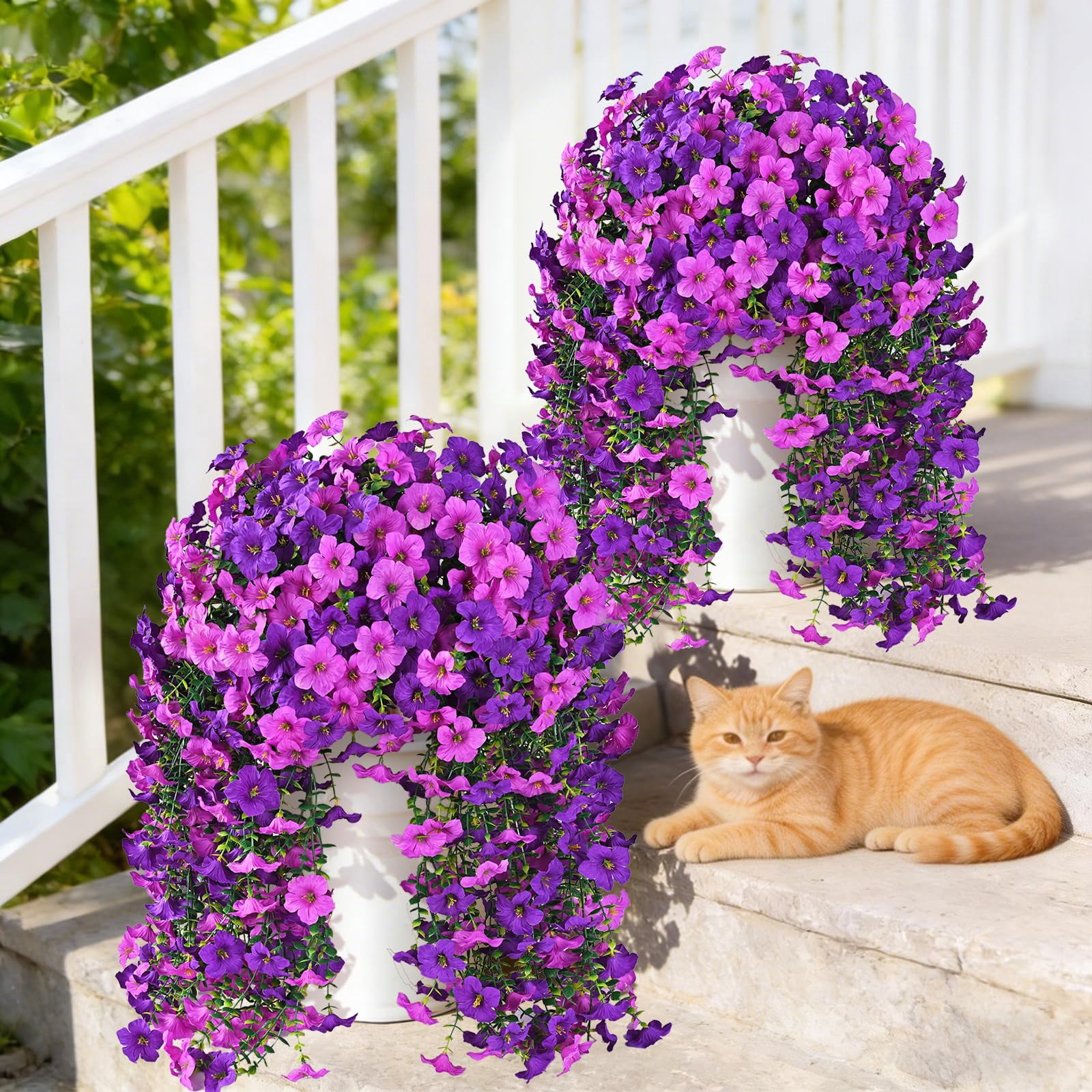 Artificial Flowers for Outdoors, 2 PCS Full UV Resistant Artificial Outdoor Flowers, Large Size Faux Flowers for Outdoor planters Fake Hanging Flowers Plants for Porch, Front Door, Garden