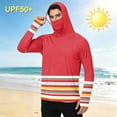 thumbnail image 4 of LTTVQM Adult Male Lightweight Cooling Sun Hoodie Simple Two Tone Striped Print Integrated Neck Gaiter Attached Face Shield Breathable Outdoor Sports Shirt Red 4XL, 4 of 6