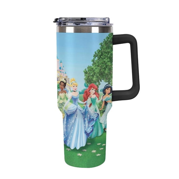 Princes Tumbler with Handle and Straw Lid Insulated Tumbler Stainless Steel Water Bottle Cup Gifts 40oz