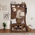 thumbnail image 4 of 2024 New Hall Tree with Bench and Shoe Storage, Entryway Bench with Coat Rack, Mudroom Bench with 8 Open Compartments, Side Hooks & Top Shelf for Hallway, Living Room, 4 of 7