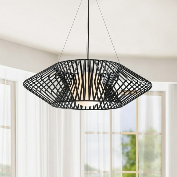 The Lighting Store Bibiana 1 Light Black Geometric Metal Glass Shade Pendant Chandelier