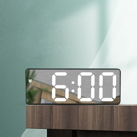 Rwvbm LED Digital Alarm Clock with Mirror Display Time/Date/Temperature Auto-Dimming & Sound Control 12H/24H format Snooze Function USB/Battery Powered (6.3 Black ABS)