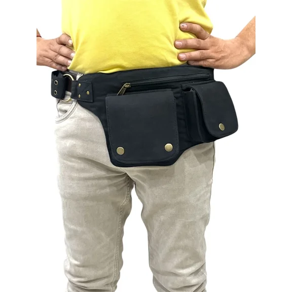 Narayani Crafts Unisex Fanny Pack Utility Waist Bag Cotton Canvas Hip Belt with Pouch Pockets