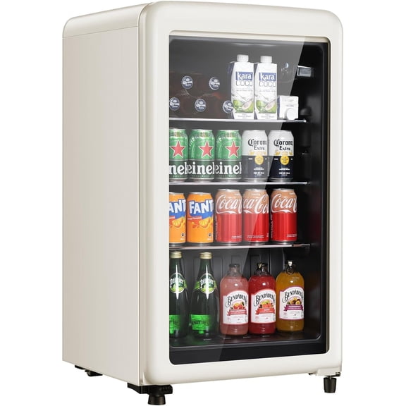 HAILANG more Retro Beverage Refrigerator, 3.2 Cu.Ft Mini Fridge with Glass Door, Vintage Freestanding Drink Cooler for Office, Bar, Home, Adjustable Shelving, Adjustable Thermostat (White)