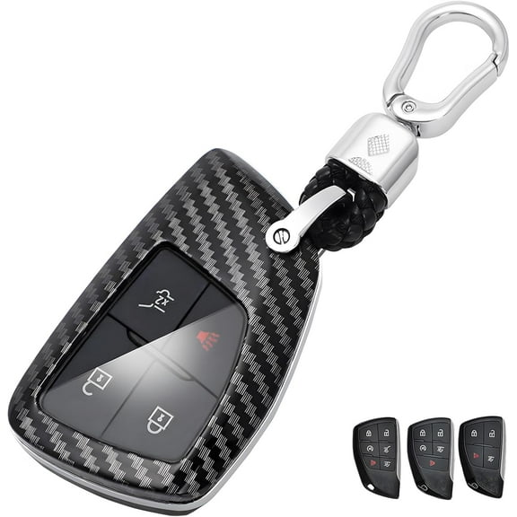 for Chevy for GMC Key Fob Cover, ABS Carbon Fiber Pattern Key Case for 2021 2022 2023 2024 for Chevy Suburban Tahoe Silverado 1500 2500 3500 Colorado GMC Yukon XL Sierra 1500 2500 3500 with Keychain