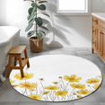 thumbnail image 4 of 4ft Round Rug, Yellow Spring Floral Non-Skid Rubber Backing Large Area Rugs - Living Room Bedroom Home Office, Summer Botanical Watercolor Daisy Indoor Floor Mat Carpets Washable Rug, 4 of 9