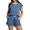 Z Grey Blue, variant on Fantaslook Color Block Two Piece Outfits for Women Lounge Sets Cap Sleeve Tops and Shorts Set Sweatsuits with Pockets