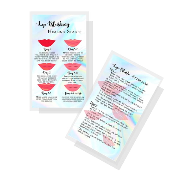 Tarjeta de instrucciones sobre las etapas de curación y cuidados posteriores del rubor labial | Paquete de 50 | Tamaño de tarjeta de visita de 2 x 3,5 pulgadas | Colorete de labios Brillo de labios Ti
