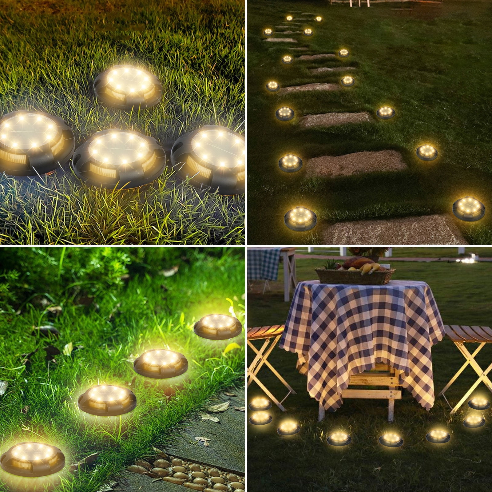 Fohil 12 Pack Solar Ground Lights Outdoor,12 LEDs Solar Disk Lights Waterproof In-ground Lights for Pathway Lawn Yard Patio Walkway Driveway Deck Garden Decor
