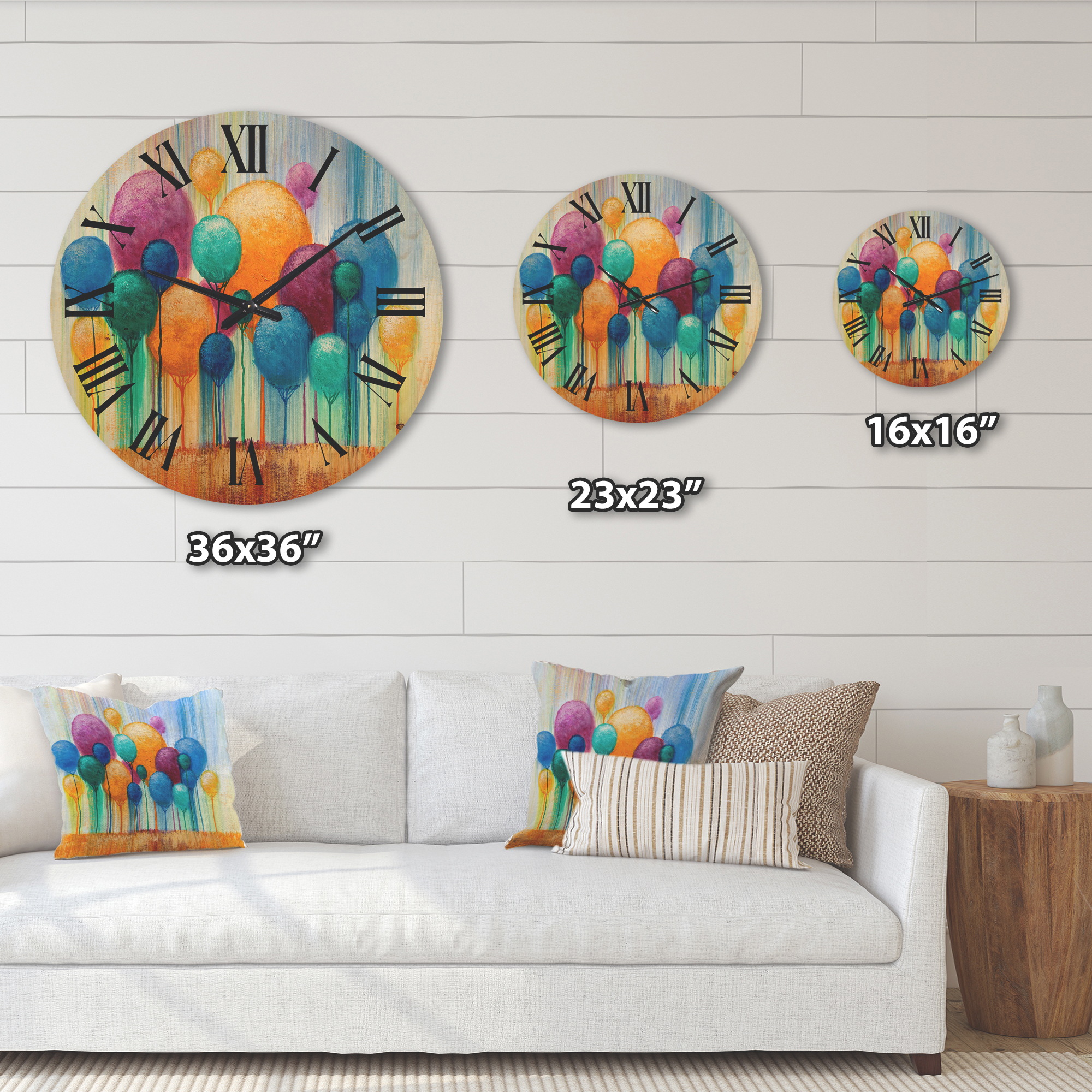 Designart 'Ornamental Colourful Trees IV' Modern Wood Wall Clock