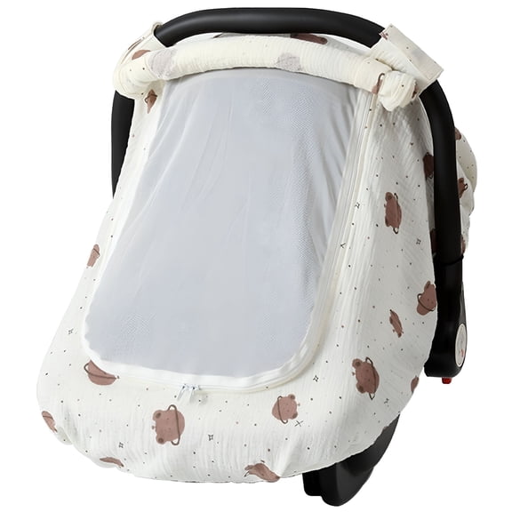 LADYGYM Baby Car Seat Cover Infant Canopy with Mesh Window Windproof Stroller Cover White