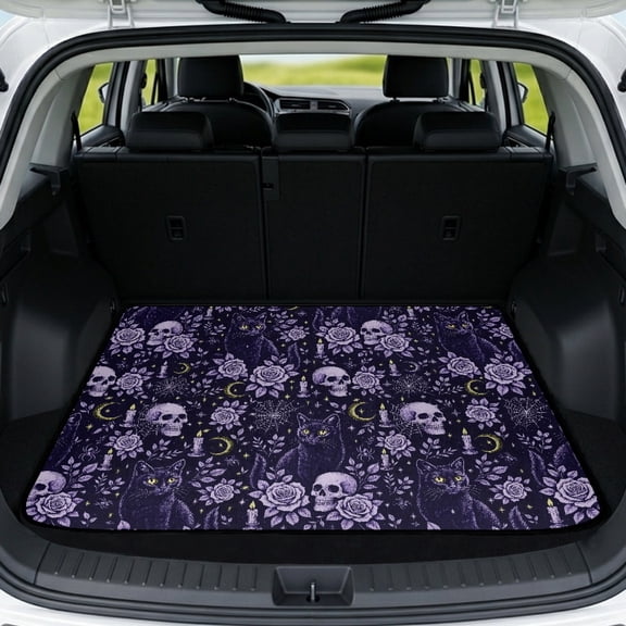 HUISEFOR Skull Rose Car Trunk Mat 29" x 39" Universal Cargo Mat Rear Trunk Liner Anti Slip All Weather Fits for Most Cars SUV