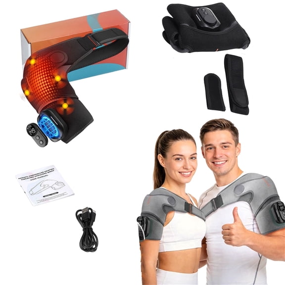 Triple Shoulder Massager, Cordless Massager with Heat, Pressing & Vibration, Adjustable Straps, 3-Level Timer & Remote Control