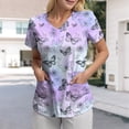 thumbnail image 2 of felwors Scrubs for Women Tops Animal Print Shirt V Neck Cartoon Pattern Short Sleeve Nursing Uniform with Pockets (Light Purple, XL), 2 of 5