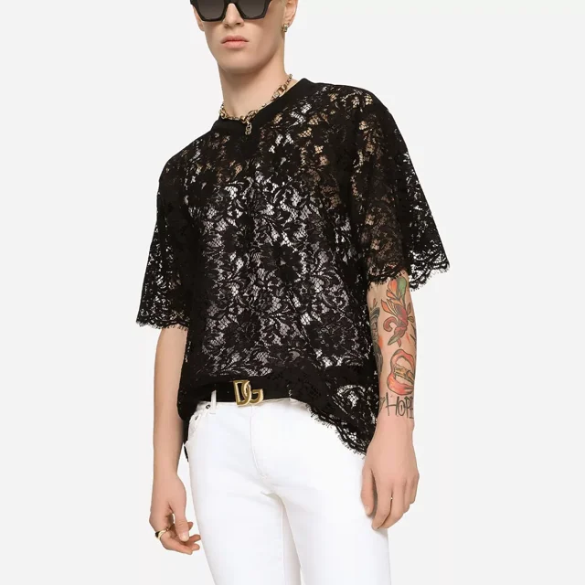 Camisas Manga Corta De Encaje Para Hombre Slim Fit