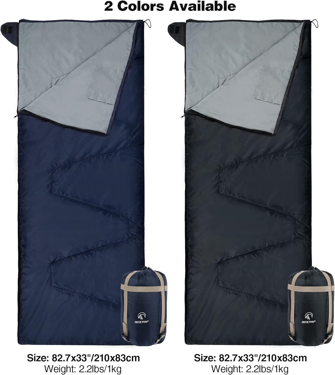 REDCAMP Ultra Light Weight Sleeping Bags for Adults, Zippered Compact Summer Sleeping Bags with Compression Sack for Backpacking Camping Hiking Travel, Navy Blue