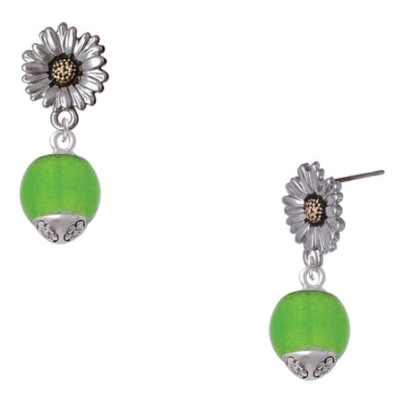 Delight Jewelry Silver-tone 12mm Lime Green – Roller Spinner with Silver-tone Lining Glass Spinner – Two-tone Daisy Flower Post Earrings