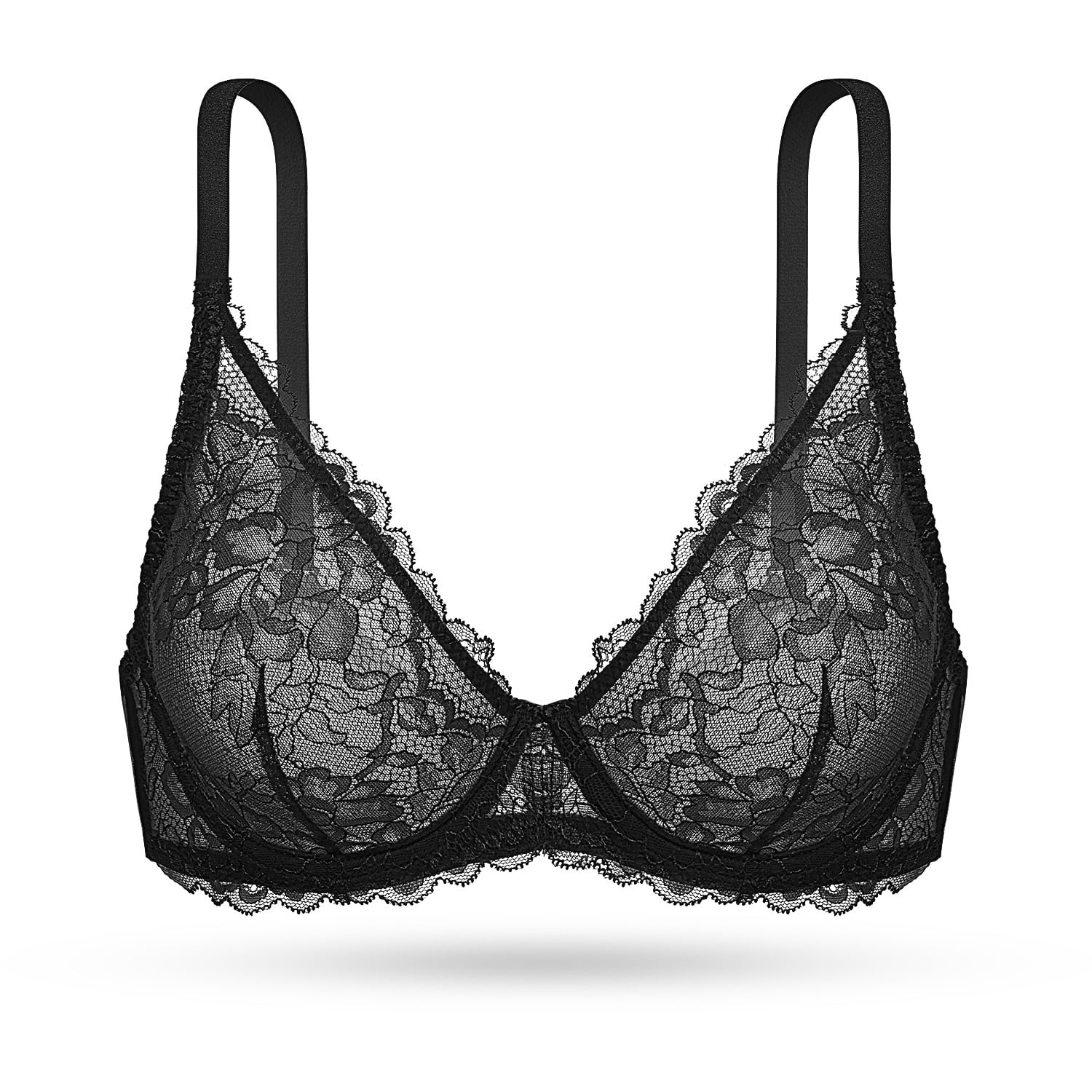 Deyllo Women's Sexy Lace Bra Non-Padded Underwire See Through Unlined ...