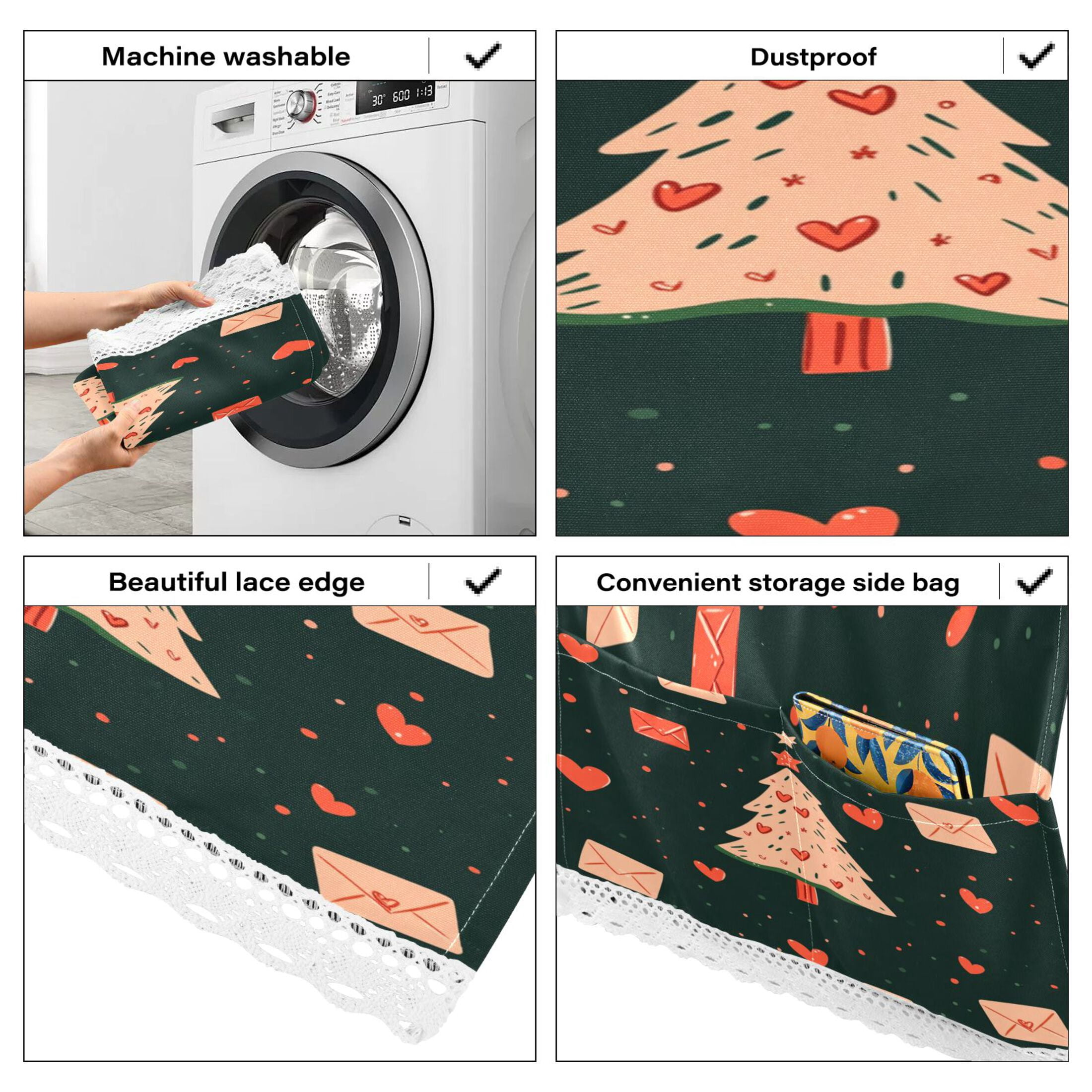 Christmas TreeWasher and Dryer Covers Dust-Proof and Oil Resistant Fridge Cover with 4 Storage Pockets Washing Machine Top Cover for Laundry Kitchen Home 51.2 x 22 In