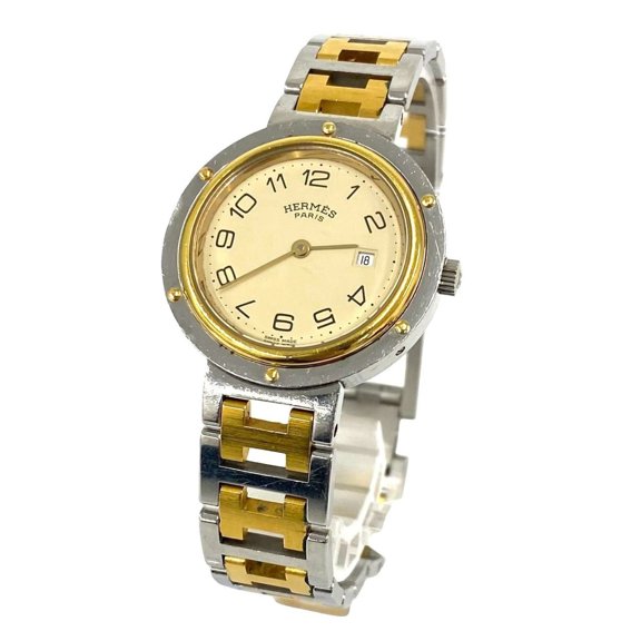 Pre-Owned HERMES Clipper Stainless Steel GP Quartz Wristwatch, Silver/Gold, 20738