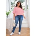 thumbnail image 2 of Short Sleeve Women's Plus Size Solid Color V-neck Casual Loose T-shirt Tops, 2 of 5