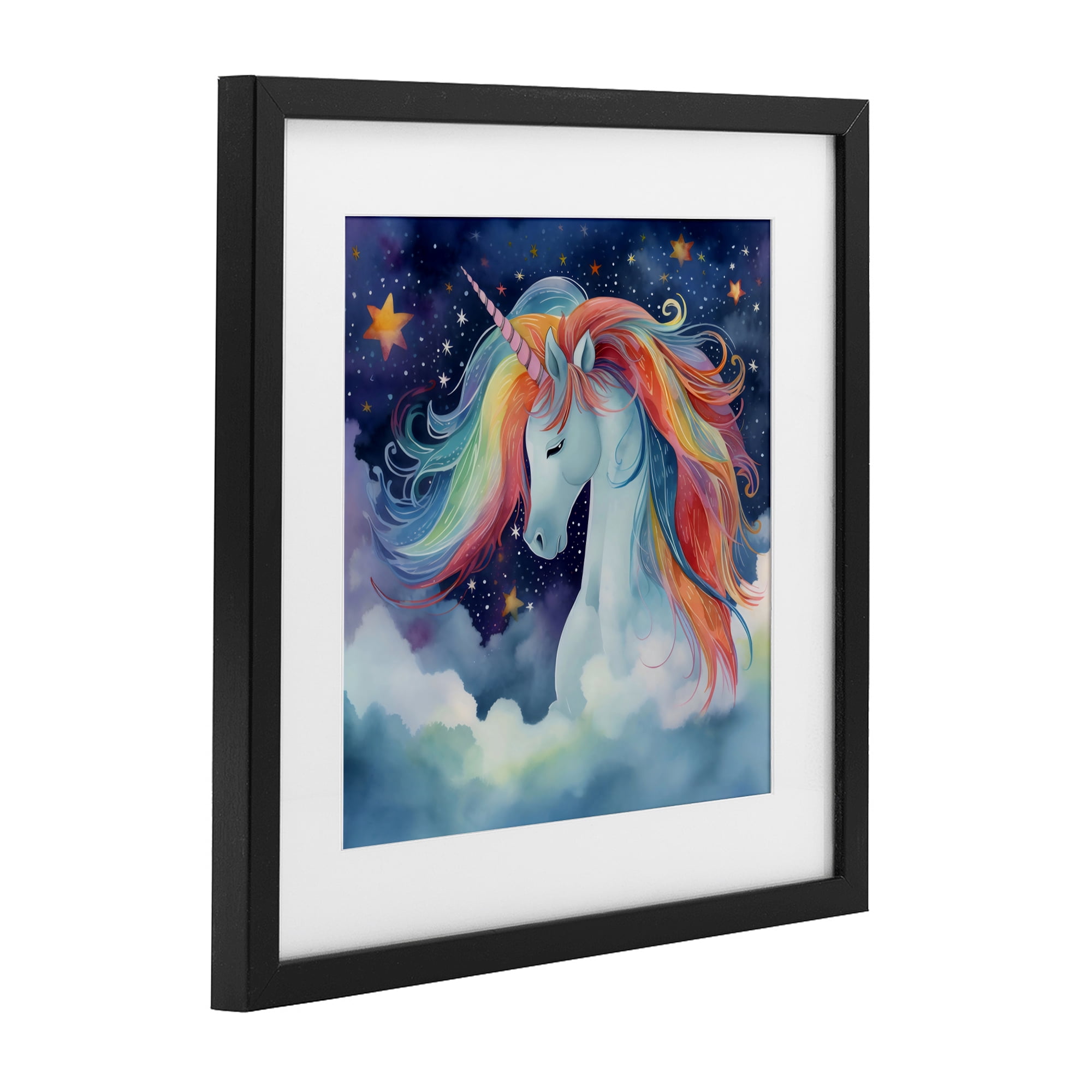 Stupell Industries Rainbow Mane Unicorn in Clouds Black Framed Print Under Glass, design by Creative Studio