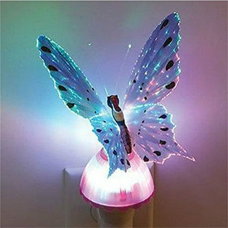 Fiber Butterfly Night Light Fiber Optic Butterfly Colorful Changeable LED Night Light Lamp for children 110v-220v romantic holiday wall lights nightlight (PURPLE) ()