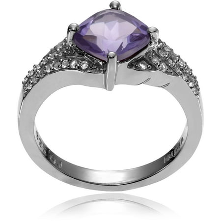 Brinley Co. Women's White Topaz Accent Purple Amethyst Sterling Silver Fashion Ring