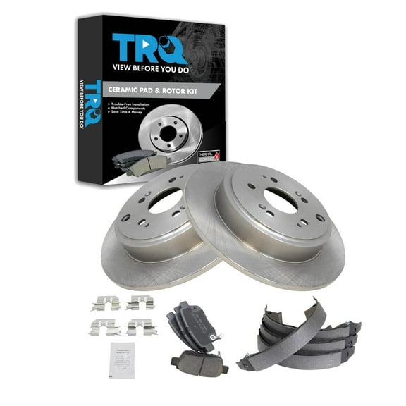 TRQ Rear Brake Pad & Rotor Kit Brake Pads Brake Rotor Parking Brake Shoe Set Ceramic Fits Select 2006-2014 Honda Ridgeline