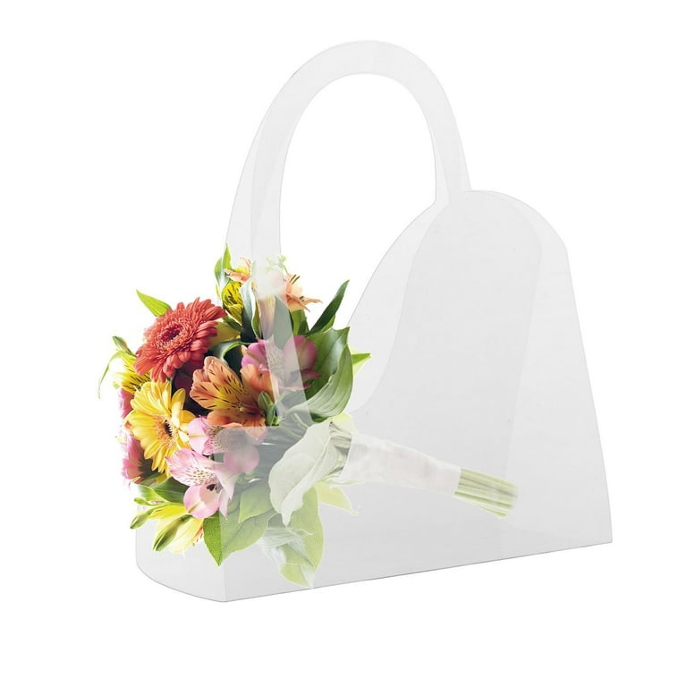 Decorative Paper Bag for Flower Bouquet, 10pcs Paperboard Floral Hug Bucket with Ribbon Handles, Gift Collocation Packaging Box NMFIN