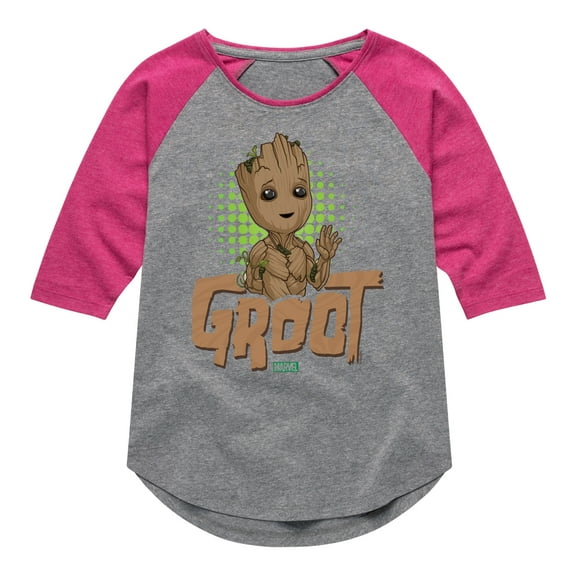 Marvel Guardians of the Galaxy - Baby Groot - Toddler And Youth Girls Shirt Tail Raglan
