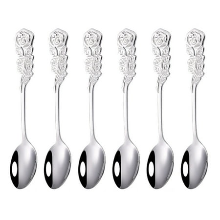

FRCOLOR 6Pcs Stainless Steel Creative Teaspoon Delicate Rose Design Spoon Stir Tableware