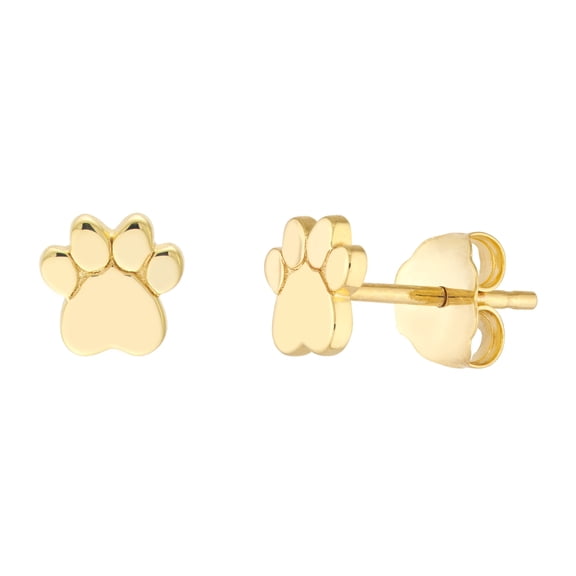 Honey Crush Real 14K Yellow Gold Polished Dog Paw Stud Earrings (WxHxD, 6 x 6 x 1 mm)