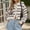 002 White, variant on Women's Long Sleeve Striped Cardigan Knit Sweaters Crew Neck Open Front Button Up Color Block Loose Fit Sweaters Coats