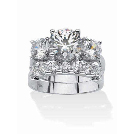PalmBeach Jewelry 2 Piece 5.50 TCW Round Cubic Zirconia Bridal Ring Set in Platinum-Plated or Yellow Gold-Plated Sterling Silver PalmBeach Jewelry 2 Piece 5.50 TCW Round Cubic Zirconia Bridal Ring Set in Platinum-Plated or Yellow Gold-Plated Sterling Silver