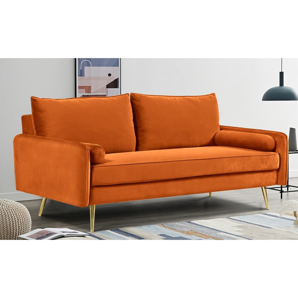 US Pride Furniture Villeda 70''W Polyester Square Arms Sofa, Orange