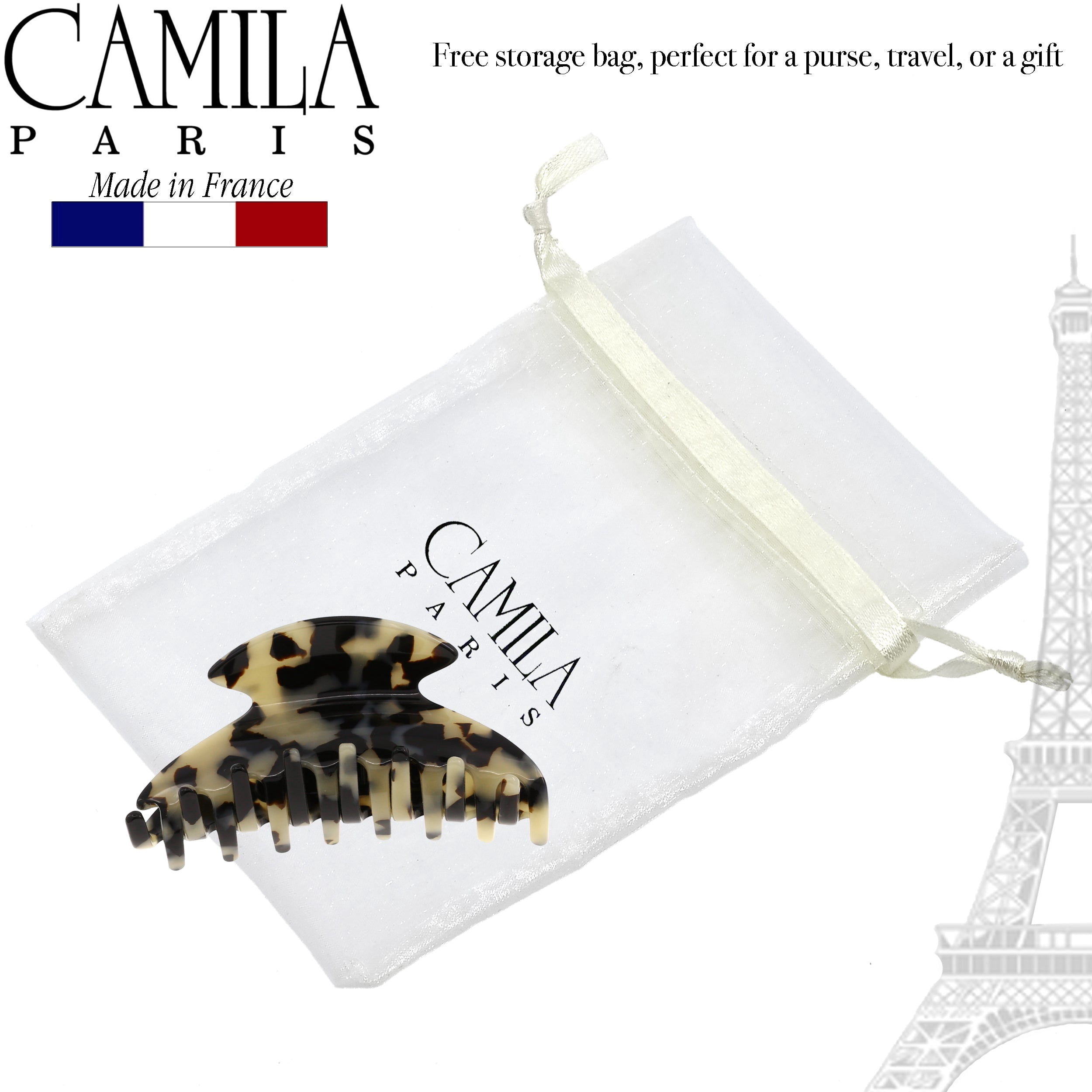 Camila Paris CP2483 French Hair Clip for Women Thick Hair for Long Curly Wavy Hair, Handmade Onyx, Girls Hair Claw Clips, Durable Styling Big Claw Clip for Thick Hair, Strong Hold Grip Made in France